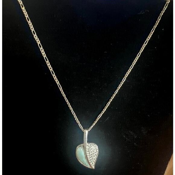 Dune Jewelry-Aquamarine Leaf Necklace - Sterling personalized hand crafted $250 - Picture 1 of 8